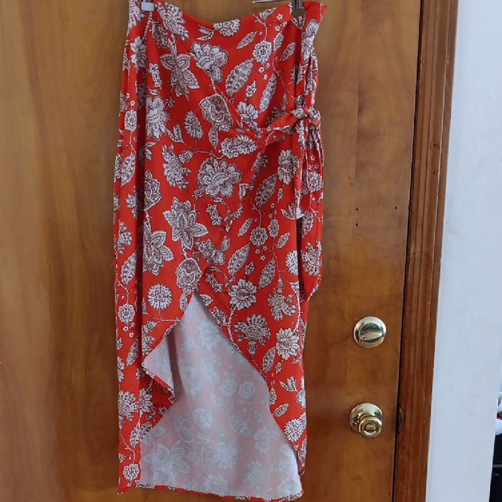 Flying Tomato Red and White Wrap Maxi Skirt Casual